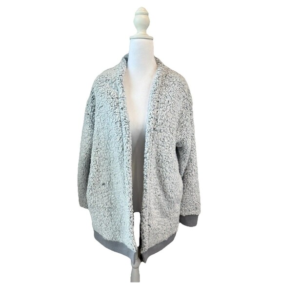 NWOT Women's Simply Vera Wang Sherpa Faux Fur Open-Front Cardigan Grey Size S - Picture 2 of 9